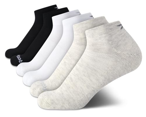 Image of Reebok Womens Quarter Socks Moisture Wicking Cushioned Ankle Socks, 6 Pack | Stretch Performance Fabric, Cushioned Heel & Toe, Secure Arch Support, Quarter Cut, Shoe Size 4-10