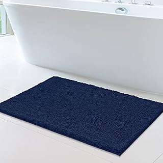 Soft Plush Chenille Bathroom Rug, Absorbent Microfiber Bath Mat, Machine Washable, Non-Slip Grip, Quick-Dry, Thick Shag Carpet Great for Bath, Shower Floor, Bedroom, or Door Mat (Navy Blue, 60x100cm)