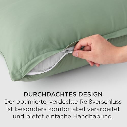 BEDSURE Kissenbezug 40x80 2er Set - 100% Baumwolle Kopfkissenbezug Grasgrün – Ansicht 4