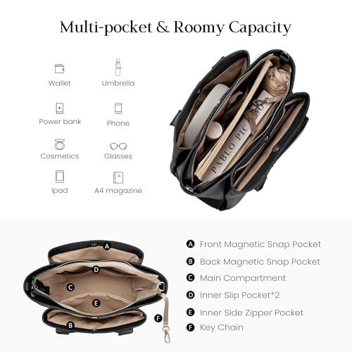 Image of befen Genuine Leather Satchel Purses for Women, Triple Pocket Designer Medium Top-handle Crossbody tote Shoulder Handbag