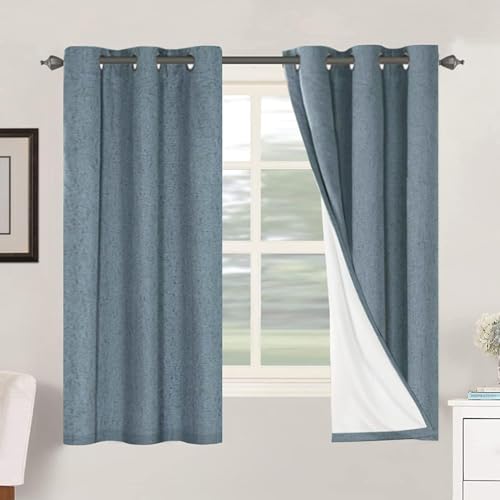Image of H.VERSAILTEX Primitive Linen Curtains 100% Blackout Curtain Drapes Burlap Curtains with White Thermal Insulated Liner, Grommet Top Drapes Living Room /Bedroom (2 Panels, 42 x 63 Inch, Stone Blue)