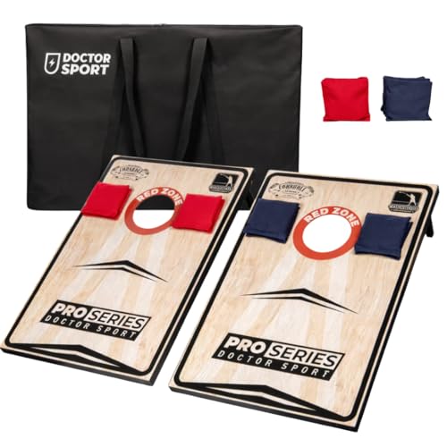 Profi Series Cornhole Doppel Komplett - 2X 90x60cm inkl. 8 Bean Bags - Amerikanisches Cornhole 13kg - 400 Gram Bean Bags- 15x15 cm- und Tragetasche - 13kg. aus echtem Holz Schwarz