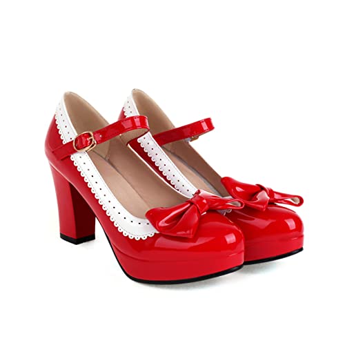 Image of FOREADA Mary Jane Shoes for Women Kawaii Platform High Heels Retro Bow Lolita Shoes Vintage Dress Pumps Black /Red /Yellow
