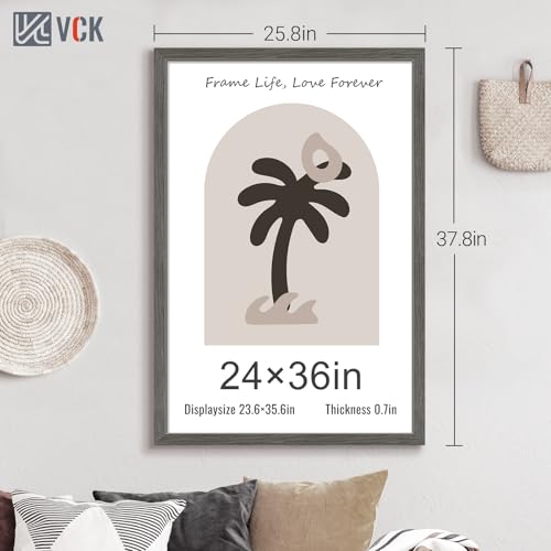 Image of VCK 24x36 Poster Frame Solid Wood Gray Grey 3 Pack Picture Frames 24 x 36 Inches with Wall Mounting Hanging