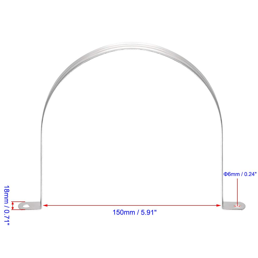 MACHSWON 150mm(5.9") Rigid Pipe Strap 2 Holes U Bracket Cable Clamp, 201 Stainless Steel Tension Tube Clip Conduit Clamp Hanger 4pcs - Image 2