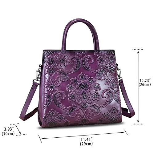 Image of Genuine Leather Satchel for Women Top Handle Handbag Handmade Embossed Vintage Satchel Crossbody Handbags Purse Bag