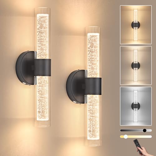 Image of OKELI Battery Operated Crysta Wall Sconces Set of 2, Black Battery Wall Sconce with Remote Control, LED Rechargeable Sconces, 3000K-6000K Wireless Wall Light for Bedroom, Living Room, Hallway