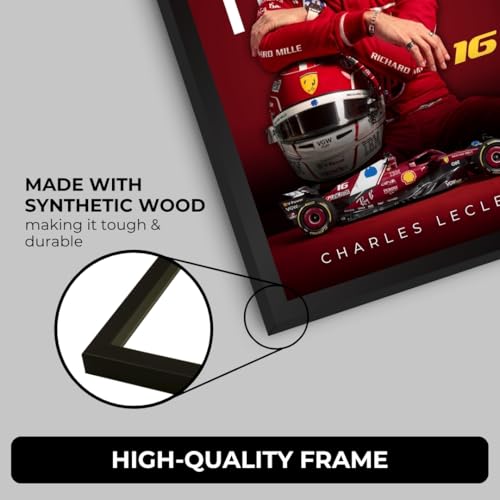 Image of Ferrari F1 Poster | Charles Leclerc Framed Ferrari F1 Car A4 Sized (31 x 23 cm) | Charles Leclerc Poster | Ferrari Car Frame Posters for Wall, Gift for Boys, Formula 1 Frames | Formula 1 Framed (F 093)