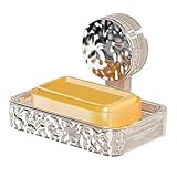 MuchLuckystar Jabonera con ventosa con drenaje, estante de baño montado en la pared para lavabo y ducha, soporte de esponja ABS no perforado, transparente