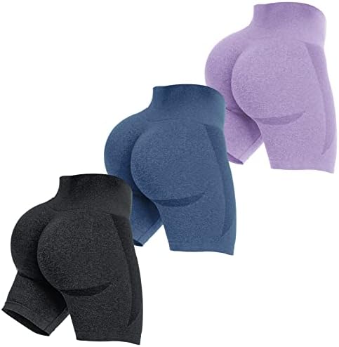 ZXQUII 3 Piece Seamless Workout Shorts for Women High Waist Scrunch Butt Lifting Tummy Control Yoga Gym Athletic Biker Shorts