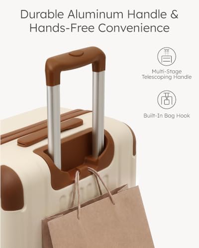 Image of Coolife Luggage Set, Light and Durable Hardshell, 3-Piece, Apricot White