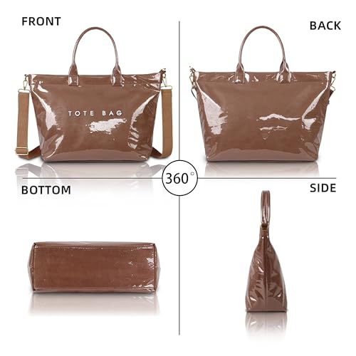 Image of GISMTR Large PVC Tote Bag for Women Letters Print Handbags Kraft Paper Shoulder Bag for Work Travel