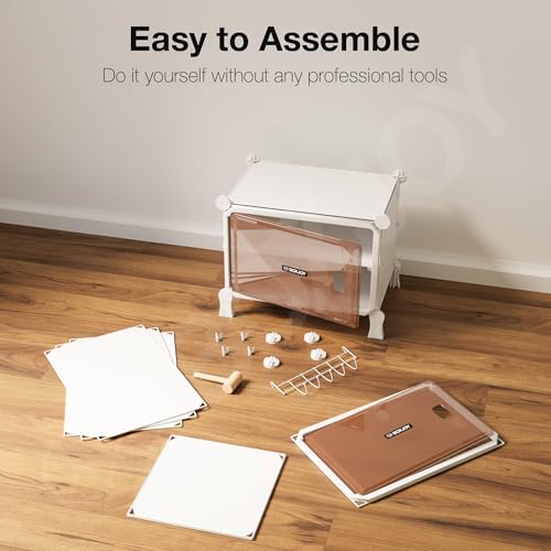 Image of BOXJOY 4 Shelf White Shoe Rack for Home with 2 Brown Doors, Hard PET Plastic with Metal Door Frame, Shoe Chappal Slipper Sandals Stand
