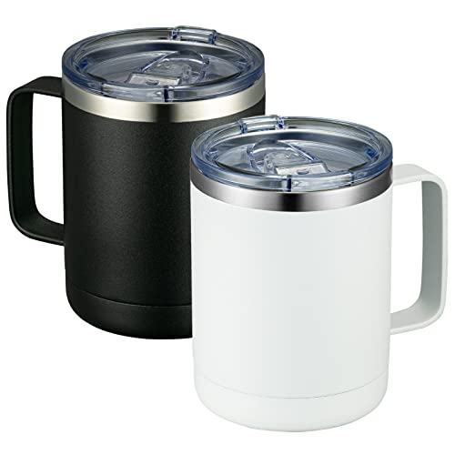 Image of MEWAY 12oz Coffee Mug With Handle 2 Pack Bulk,Stainless Steel Insulated Travel Tumblers With Sliding Lid,Double Wall Vacuum Camping Cup for Hot & Cold Drinks Tea (Mix,Set of 2)