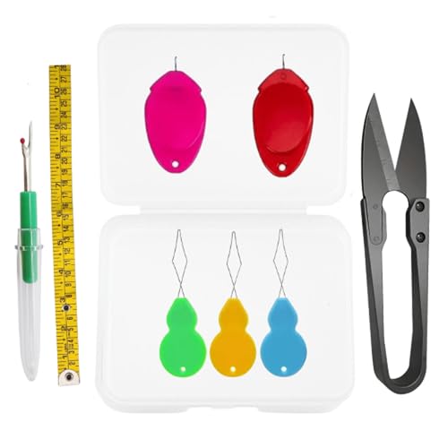Image of Needle Threader, Small Needle Eye Threader Tool, Easy Threader for Machine and Hand Sewing, Threading, Ideal for Needlework, with Transparent Box, Color Random (6pcs) (2+3 T Box & SR 1 & i Tape 1)