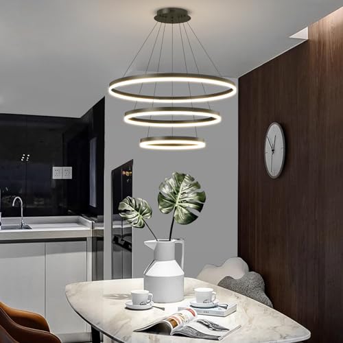 Mikeru Luci a Sospensione Moderne, Triplo Lampadario Rotondo 20+40+60CM Dimmerabile 10%-100% Luci a Sospensione per Tavolo della Colazione con Funzione di Memoria 3000K/4500K/6000K per Isola
