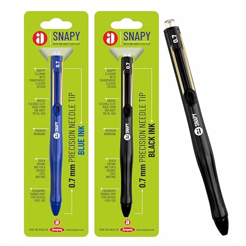 Image of Anupam Snapy Roller Gel Pen 0.7 mm, Waterproof Smooth Quick-Dry Dark Ink, Comfortable Grip Exam & Office Pen, Refillable (1 Blue Body BlueInk, 3 Black Body BlackInk)