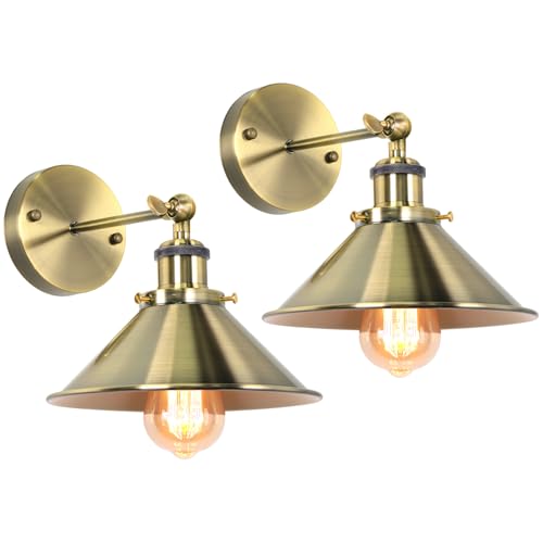 iDEGU Lot de 2 Appliques Murales Interieures de Style Industriel en Métal E27 Réglable Plafonnier Luminaire Rétro avec Rotation 180° Vintage Lampe Murale...