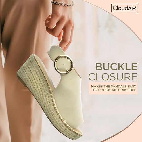 Image of CLOUDAIR Selina Women's Espadrille Wedge Sandals - Comfortable and Stylish Platform Slip On Sandals with Buckle Closure, Comfy Wedge Heels for Women, Fashion Summer Sandals