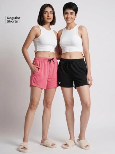 Image of Fflirtygo Women's Cotton Shorts | Sports and Running | Gym Workout and Yoga | Regular Fit Shorts for Women Combo (Pack of 2)