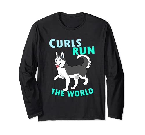 Siberian Husky Curls Long Sleeve T-Shirt, Black