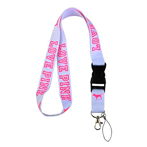 Love Pink Lanyard Keychain HolderÂ for Phones ID Badge holer Bags Neck Lanyard (White)