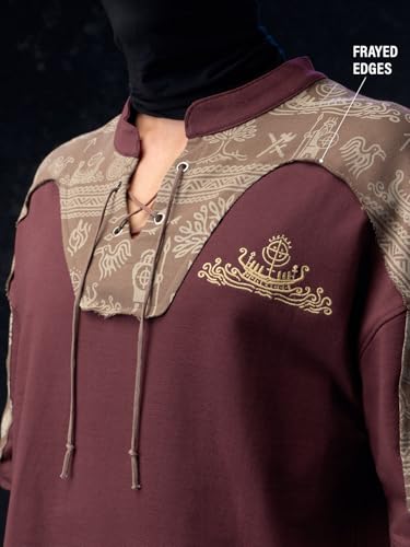 Image of The Souled Store Vikings: Longship Men and Boys Short Sleeve Rpund Neck Brown Embroidered Cotton Oversized Lightweight Breathable Drop Shoulder Streetwear T-Shirts