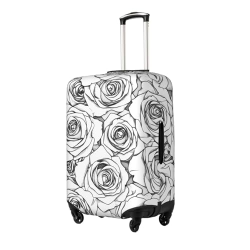Black And White Roses Elastic Travel Luggage Cover, Washable Spandex Suitcase Protector, Anti-Scratch Fits 18-32 Inch2