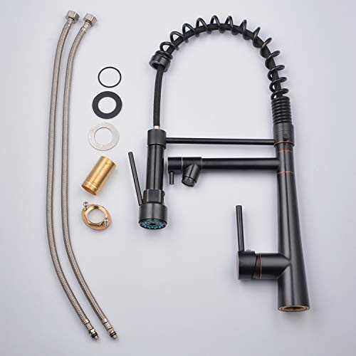 Kitchen Faucet Commercial Style Sturdy Pre Rinse Spring Pull Down Kitchen Sink Faucet with Sprayer,Oil Rubbed Bronze, Beelee BL7092B - Thumbnail 4