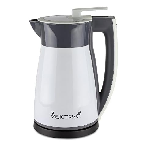 Vektra VEK-1502W Vacuum Insulated Environmentally Eco Friendly Easy Pour Cordless Kettle, 1.5 Litre, White Cover