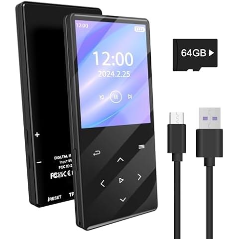 Gueray 128GB MP3 Player with Bluetooth 5.0 Portable Digital Music Player with HiFi Sound Built-in Speaker Support FM Radio Voice Recorder TF Card Cover