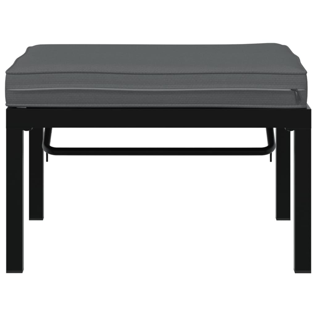 Taboret ogrodowy z poduszką, czarne, malowane proszkowo aluminium, 65 x 65 x 35 cm, regulacja wysokości, 3-stopniowa, obciążenie do 110 kg, na balkon, taras, do siedzenia na zewnątrz