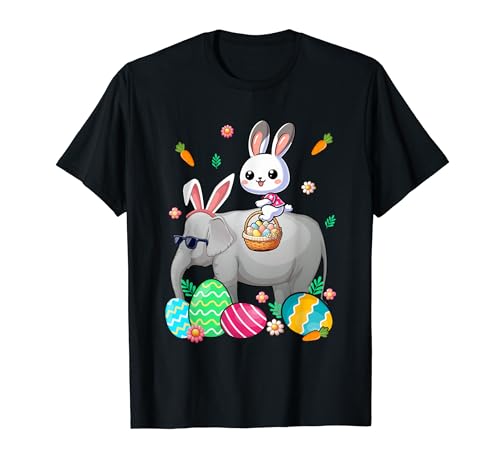 Bunny Riding Elephant Sunglasses Easter Day Hunting Eggs T-Shirt