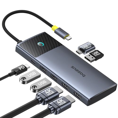 Baseus Docking Station for MacBook, 10Gbps USB C Docking Station Dual Monitor, USB C Hub for MacBook Pro Air/Dell/HP/Lenovo/Surface