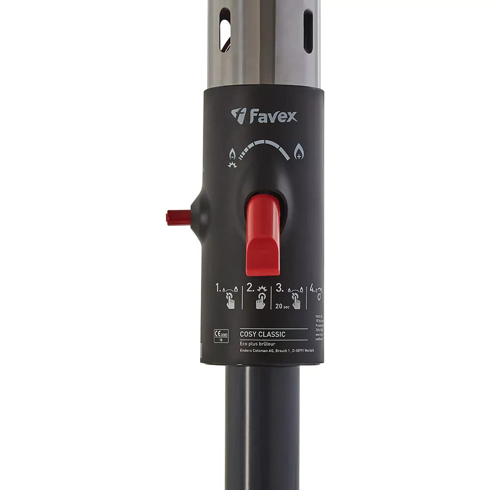 FAVEX - Parasol chauffant à gaz - Cosy Élégance Noir - Extérieur - Prêt à l'emploi livré avec tuyau et détendeur - 3 à 8 KW - 12 m² - 76 x 76 x 218 cm