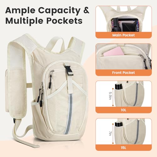 TUIKEN Small Hiking Backpack 10L- Lightweight Packable Foldable Backpack for Travel Camping Outdoor Commute, Compact Rucksack for Women Men(Beige)