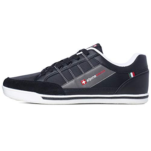 Image of Alpine Swiss Men's Retro Sneakers | Euro Vintage Inspired Low Top Shoes with Suede Trim | Stefan Fashion Sneakers | Streetwear Casual Tennis Shoes
