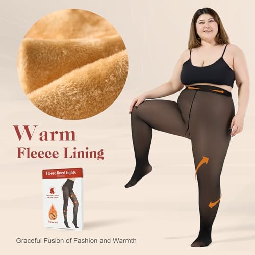 Women's Plus Size Fleece Lined Tights,Winter Warm Fake Translucent Tights,Thermal Thick Pantyhose Leggings2