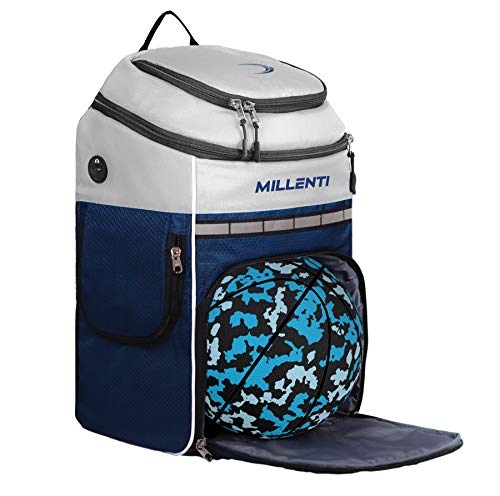 Millenti Basketball Backpack Ball Compartment - Separate Laundry Cleat Shoe Bag Compartments - Sports Equipment Bags For Soccer Ball Football, Gym, School Bag w/ 15รขโฌย Laptop Sleeve, 27L, S-BP-CH/WHITE Millenti Basketball Backpack Ball Compartment - Separate Laundry Cleat Shoe Bag Compartments - Sports Equipment Bags For Soccer Ball Football, Gym, School Bag w/ 15รขโฌย Laptop Sleeve, 27L, S-BP-CH/WHITE