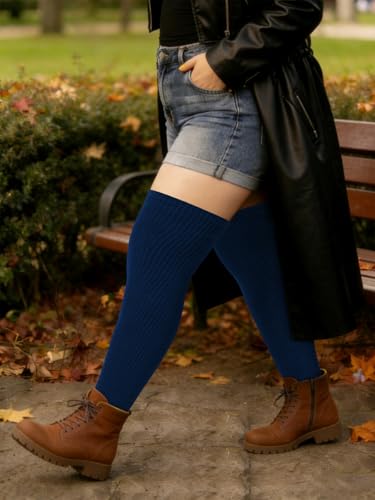Image of Moon Wood Plus Size Thigh High Socks for Thick Thighs- Womens Knit Cotton Extra Long Over the Knee High Socks Leg Warmer