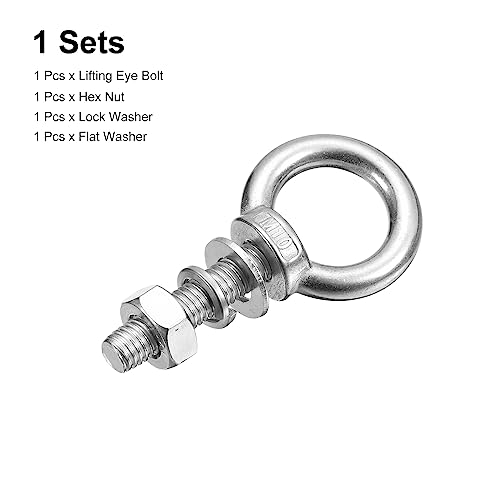 Image of uxcell Lifting Eye Bolt, 1 Set M10x40mm Eye Bolt with Nut Washer 304 Stainless Steel Shoulder Lifting Ring Eye Bolt for Hanging Item