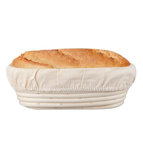 Image of Dimpola Banneton Bread Proofing Basket Banneton Basket Set Sourdough Proofing Basket Round Proofing Bowls Handmade Rattan Baskets and Liners (Oval 10 inch set of 2)