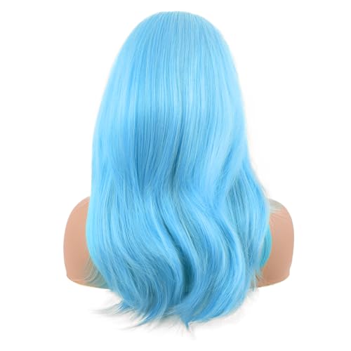 Image of MapofBeauty 20 Inch /50 cm Long Layered With Bangs Straight Synthetic fiber Shoulder Length Hair for Daily Use or Party Wig (Light Blue)