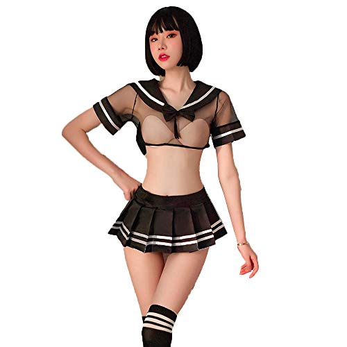 SINMIUANIME Damen Unterwäsche niedlich weibliche Schuluniform sexy kurzer Rock Katze und Kaninchen weiblich Cosplay Anzug (6963Black) Cover