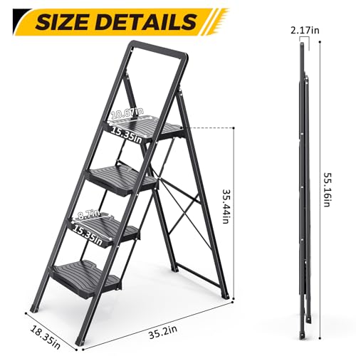 KINGRACK 4 Step Ladder, Folding Step Stool with Wide Anti-Slip Pedal and Handrails, Portable Lightwight Household Ladder, 800LBS Sturdy Steel Ladder, for Your Kitchen, Pantry, Closets, Office Use - Image 6