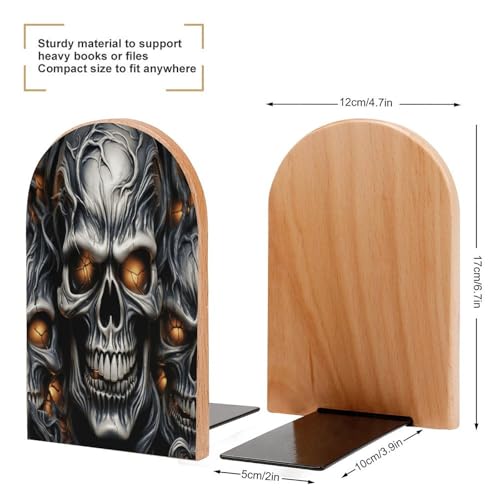 Sujetalibros de madera Cool Evil Skull evita caídas de libros en estanterías 3