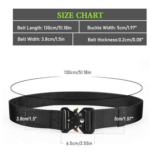 ZYEKIU Ceinture Militaire Homme Ceinture de Travail en Nylon 1,5 Pouces, Ceinture Tactique Militaire avec Boucle Métallique à Dégagement Rapide pour Randonnée Camping Sports Plein Air (Noir) – vue 2