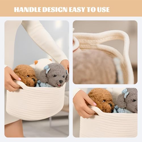 Geschenkkorb Leer, Geflochtener Korb Weiß mit Griff, Rundes Geschenkkorb Baby für Geschenke und Aufbewahrung, Geschenke Korb Organizer für Kinderzimmer Und Wohnbereich