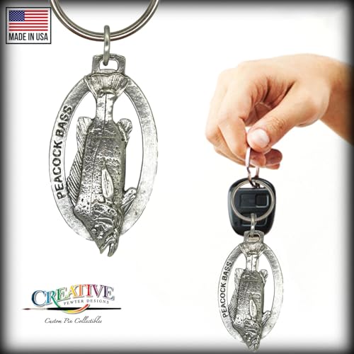 Image of Peacock Bass Keychain, Pewter, F094KC, 2 inch, 100% Handmade in the USA, Fish Keychain, Freshwater, Butterfly Peacock Bass, Key Chain, Key Ring, Key Fob, Fishing Gift, 200 Fish Designs Available., Peacock
