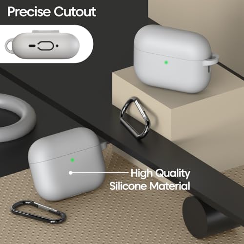 Image of Sounce Earphone Case Cover Compatible with Airpods Pro 3 / 3rd Generation TWS Soft Silicone Skin Case Cover Shock Absorbing Protective Case with Keychain [Front LED Visible] - Grey